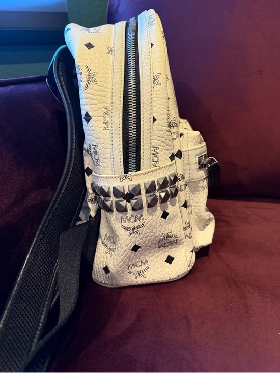 MCM White Visetos Logo Mini Backpack with Black Accents main image 10